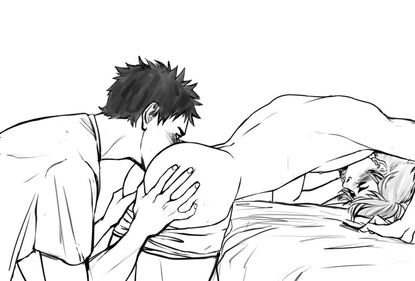 2015 2boys anilingus blush haikyuu!! hand_on_ass idrawbutts iwaizumi_hajime licking male male_only monochrome multiple_boys oikawa_tooru_(haikyuu!!) open_mouth oral pulled_down sweat white_background yaoi