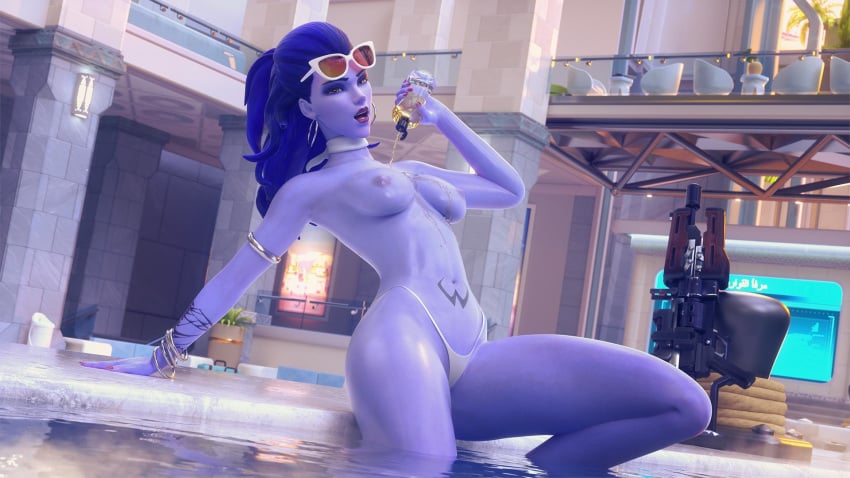 1girls 2019 3d alternate_costume areolae blizzard_entertainment breasts cote_d'azur_widowmaker female female_only nipples overwatch solo summer_games_series tektah topless widowmaker