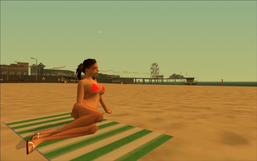 3d 3dcg bare_shoulders cleavage collarbone edited_screencap female female_focus female_only ferris_wheel filtered game_mod game_screenshot grand_theft_auto grand_theft_auto:_san_andreas huge_breasts j.c_denton_(makc) mature_female navel npc red_bikini rockstar_games source_request summer sunglasses_on_head tagme unbothered unnamed_character