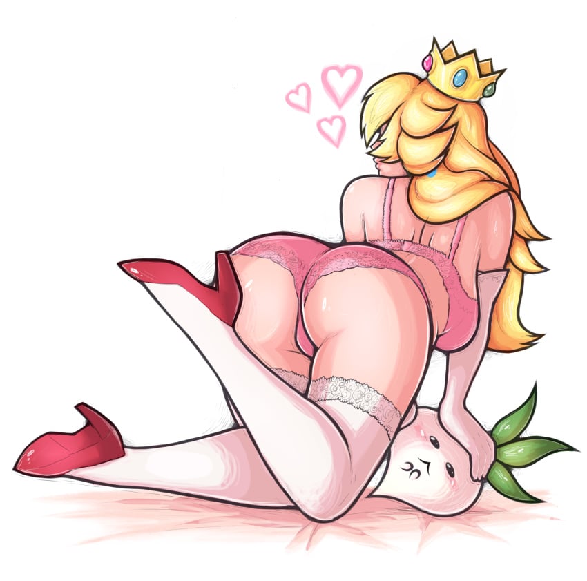 1girls antiheld ass big_ass blonde_hair bra crown curvy dat_ass elbow_gloves female female_only full_body gloves heart heels high_heels human legwear long_hair mario_(series) nintendo on_knees panties princess_peach simple_background solo super_mario_bros._2 tabletorgy thick thighhighs turnip white_background white_gloves white_legwear white_thighhighs wide_hips