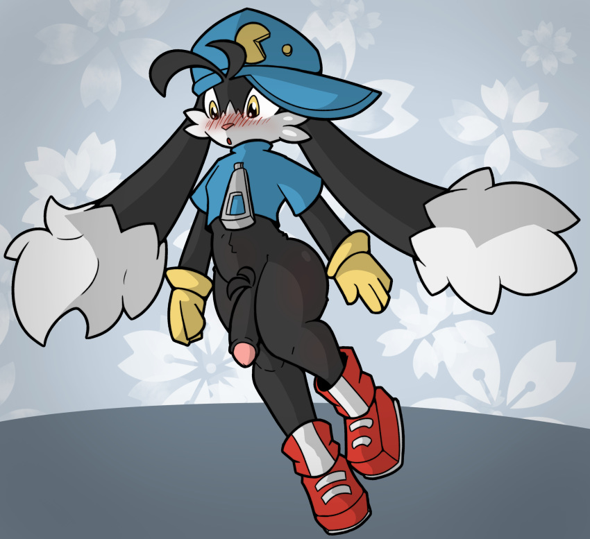 2019 absurd_res anthro blush clothed clothing digital_media_(artwork) domestic_cat felid feline felis fur gloves handwear hat headgear headwear hi_res humanoid_hands humanoid_penis klonoa klonoa_(series) long_ears male male_only mammal penis plexybot simple_background solo uncut video_games