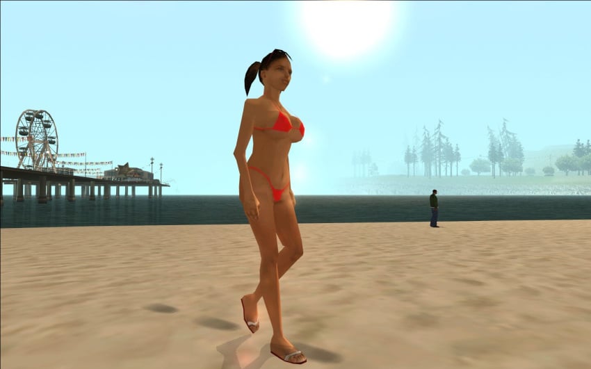 3d 3dcg bare_shoulders cleavage collarbone edited_screencap female female_focus female_only ferris_wheel filtered game_mod game_screenshot grand_theft_auto grand_theft_auto:_san_andreas huge_breasts j.c_denton_(makc) mature_female navel npc red_bikini rockstar_games source_request summer sunglasses_on_head tagme unbothered unnamed_character