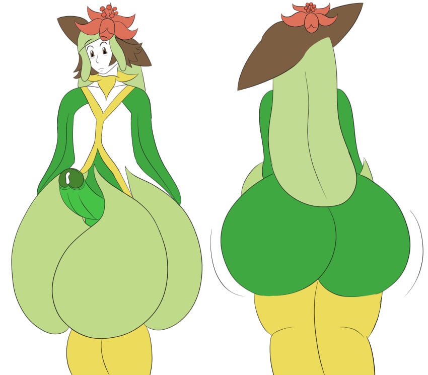 alternate_species ass big_butt blush bodily_fluids brown_eyes brown_hair cum expansion femboy flat_chested flora_fauna flower genital_fluids green_hair green_penis green_skin hair hi_res hilbert_(pokemon) human idrawmolly implied_transformation lilligant male male_only mammal nintendo nude penis plant pokémon_(species) pokemon precum rear_view red_eyes simple_background solo surprise video_games white_background white_skin