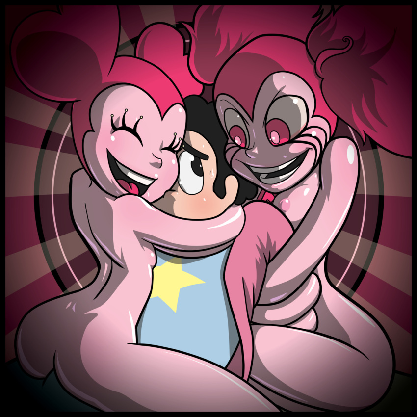 1boy 2girls ass black_eyes black_hair breasts cartoon_network eyelashes grabbing medullamind naked nervous nipples nude pink_eyes pink_hair pink_skin reset_spinel_(steven_universe) smile spinel_(steven_universe) steven_quartz_universe steven_universe steven_universe:_the_movie sweat twintails