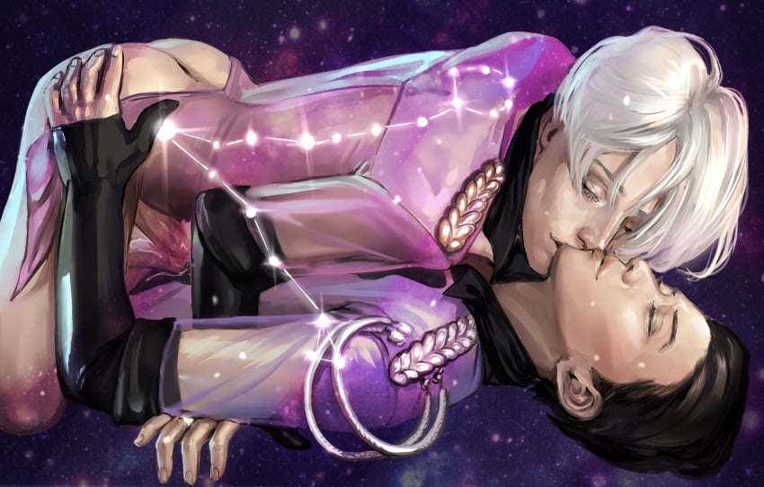 2boys aivelin ass black_hair black_hair_bottom bottomless canon_couple consensual constellation domination engagement_ring erection frottage gay grinding happy_sex high_resolution holding ice_skater ice_skating katsuki_yuuri kissing light_hair_on_dark_hair male multiple_boys penis posterior_cleavage precum ring romantic soft stars viktor_nikiforov white_hair white_hair_on_black_hair white_hair_top wholesome yaoi yuri!!!_on_ice