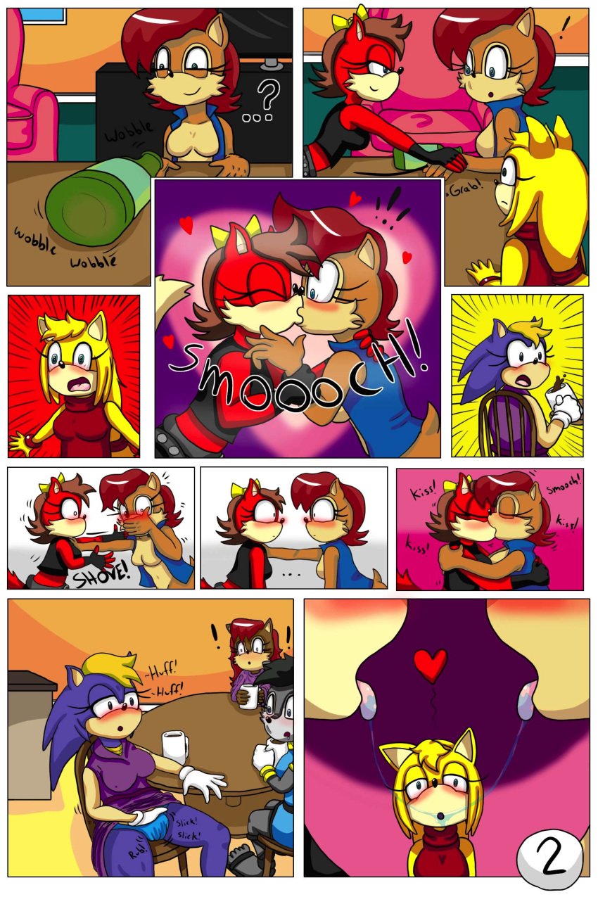 absurd_res anthro being_watched bernadette_hedgehog clothed clothing comic eulipotyphlan eulipotyphlan_humanoid female female/female fiona_fox french_kissing furry furry_female hedgehog hedgehog_humanoid hi_res interspecies kissing looking_at_another lupe_the_wolf making_out mammal mammal_humanoid masturbation milf open_mouth purple_body rosemary_prower sally_acorn sonic_(series) tinydevilhorns tinydevilhorns_(artist) tongue tongue_out yellow_hair yuri zooey_the_fox