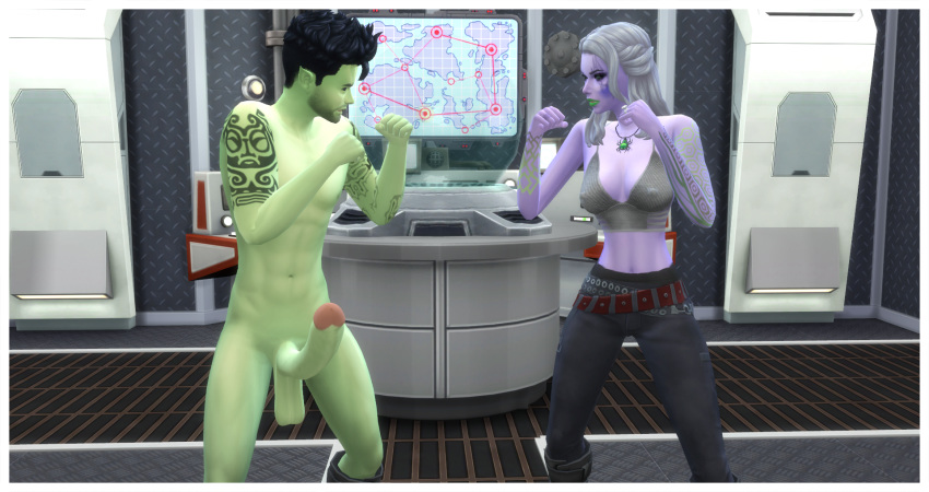 1boy 1girls 2019 3d alien alien_girl angry beard big_penis black_hair blue_hair blue_skin boots brown_hair clothed_female_nude_male cock_and_ball_torture control_panel couple curvy devious_desires deviousdesires duo erect_nipples erection female fight glande gray_hair green_skin indoors long_hair long_penis male map matrixsims purple_skin straight testicles the_sims the_sims_4 top warrior