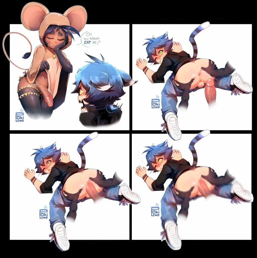 2boys all_fours anal anal_sex animal_ears anus ass balls balls_in_panties blue_hair catboy closed_eyes dubious_consent erection femboy femboy_on_femboy from_behind gay girly humanized jerry_mouse looking_back male male_only mouse_boy one_eye_closed penetration penis pokilewd questionable_consent sex stocking tail tom_and_jerry tom_cat vein veiny_penis yaoi yellow_eyes