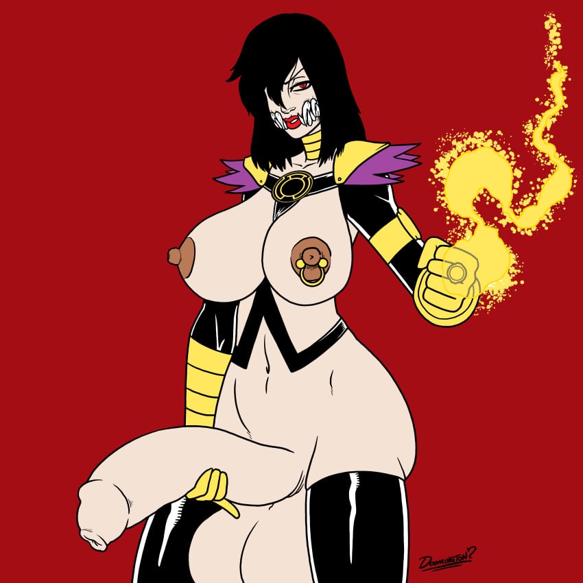 1futa 2d alternate_breast_size alternate_outfit breasts colored crossover dark_hair dc dickgirl doomington eye_contact foreskin futa_only futanari green_lantern_(series) half-closed_eyes huge_breasts huge_cock huge_testicles hyper hyper_penis hyper_testicles intersex intersex_only long_foreskin looking_at_viewer mileena monster monster_girl mortal_kombat mostly_nude nipple_piercing penis piercing seductive sinestro_corps solo teeth text thigh_gap uncut watermark wide_hips yellow_lantern