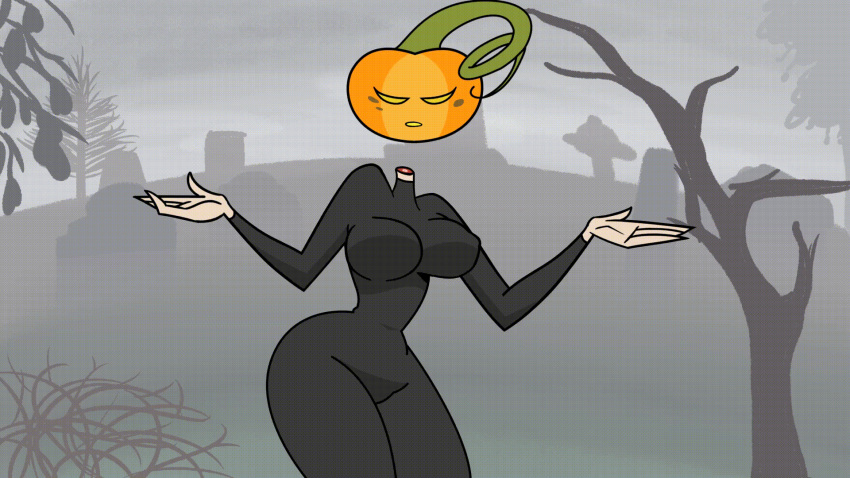 animated bouncing_breasts cute disembodied_head gollyollyoxenfree halloween jack-o'-lantern monster_girl plant_humanoid pumpkin pumpkin_head