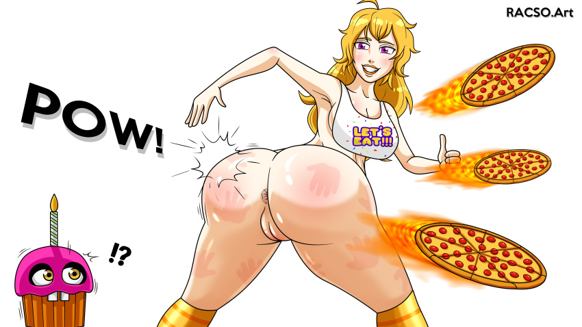 anus ass breasts chica_(fnaf) cupcake_(fnaf) five_nights_at_freddy's pizza pussy racso_art solo