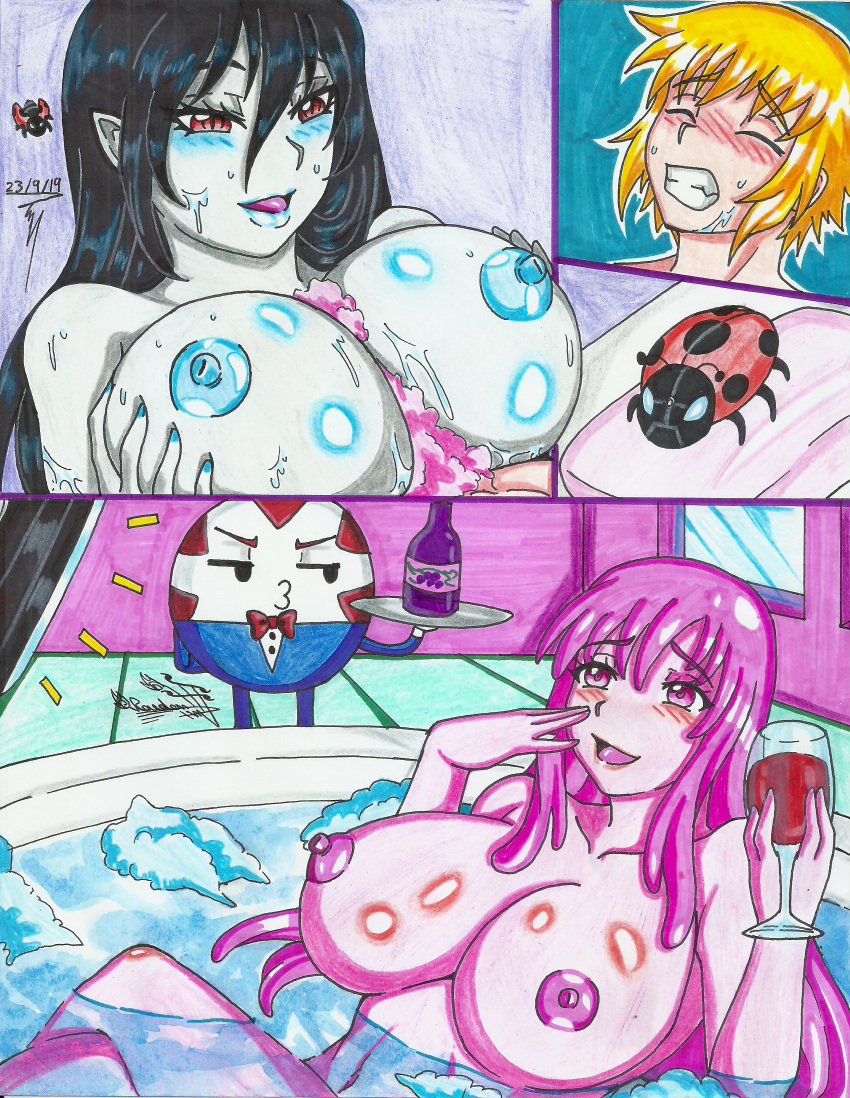 adventure_time areolae blue_skin breasts female finn_the_human huge_breasts male marceline marceline_abadeer nipples paizuri peppermint_butler pink_skin pointy_ears princess_bubblegum raidon_dimentional_land