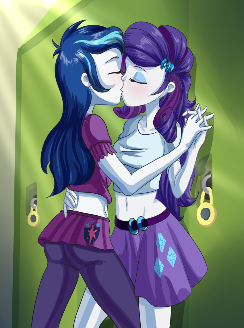 cogbrony equestria_girls female_only friendship_is_magic gleaming_shield_(mlp) kissing my_little_pony rarity_(eg) rule_63 shining_armor_(mlp) smooth_skin yuri