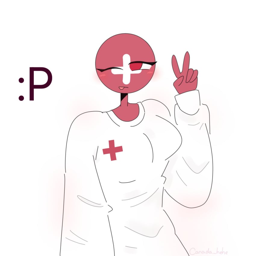 1girls countryhumans countryhumans_girl no_sex red_body switzerland_(countryhumans) white_background white_shirt xx.canada.xx