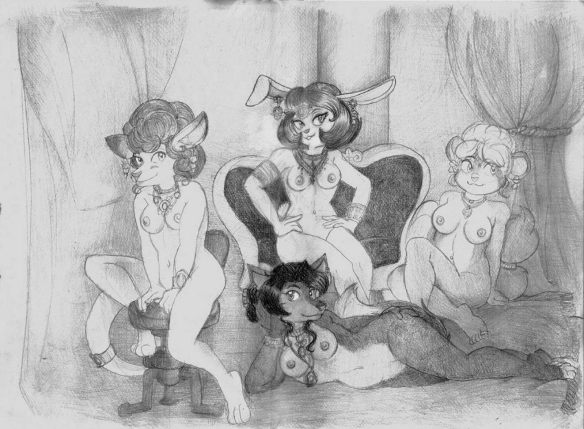 2019 anthro areola ashlee_hurwitz breasts canid canine curtains dhole dormouse edible_dormouse female fluffy fluffy_tail fur furniture good_cheese greyscale hair jewelry lagomorph leporid looking_at_viewer macropod mammal mara_kilpatrick marsupial missebony monochrome navel nina_morena_agil nipples nude pinup pose priya_parvati rodent simple_background sitting sketch slightly_chubby smile tail_rings tasteful traditional_media_(artwork) wallaby