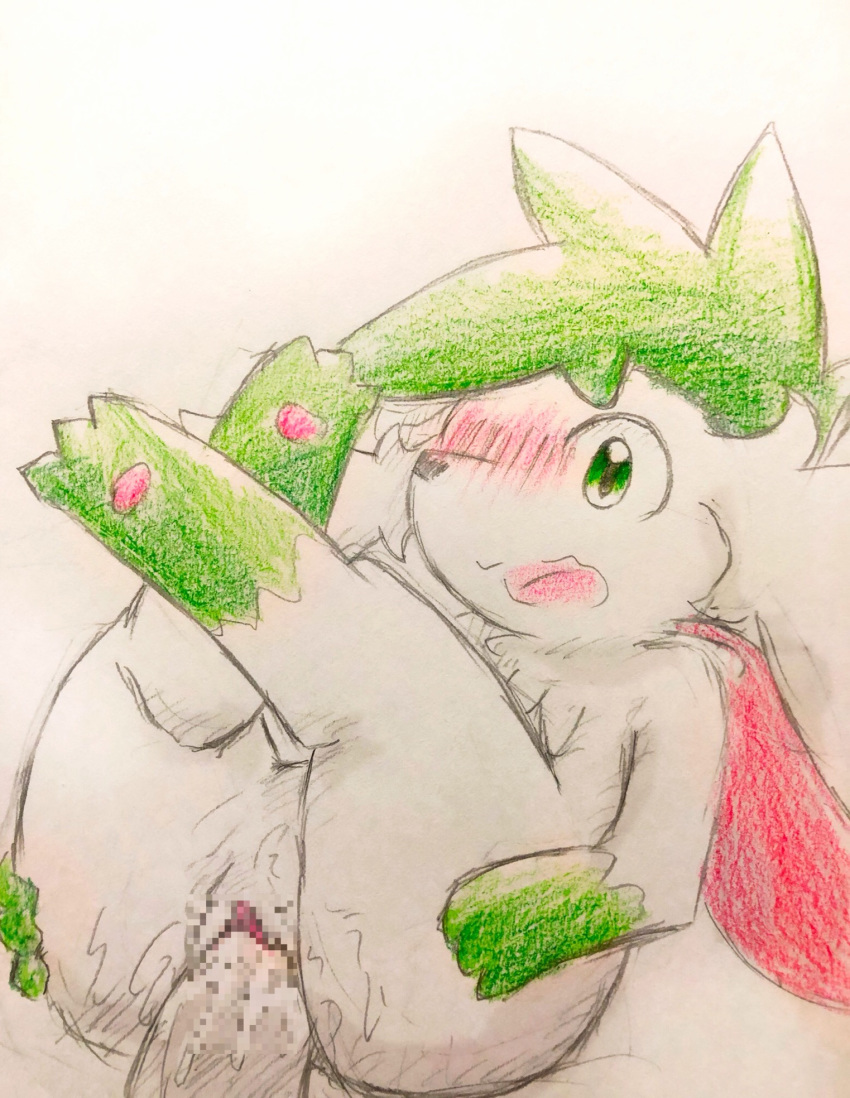 10s 1boy 1girls 2018 3_toes anthro anthrofied ass black_nose blush censored colored_pencil_(artwork) duo eiroru faceless_male feet female female_focus fur furry green_body green_eyes green_fur hi_res human interspecies larger_male leg_markings legendary_pokemon legs_up male markings mosaic_censoring nintendo open_mouth pawpads paws penetration penis pink_pawpads pokémon_(species) pokemon pokemon_(species) pokemon_dppt pussy shaymin shaymin_(sky_form) size_difference sketch smaller_female snout socks_(marking) solo_focus toes traditional_media_(artwork) vaginal_penetration video_games wet white_body white_fur wings