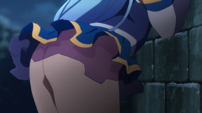 1girls animated aqua_(konosuba) aqua_hair ass ass_focus butt butt_focus female female_only gif kono_subarashii_sekai_ni_shukufuku_wo! no_panties official_art official_copyright outdoor petite round_ass screencap solo solo_female twerking