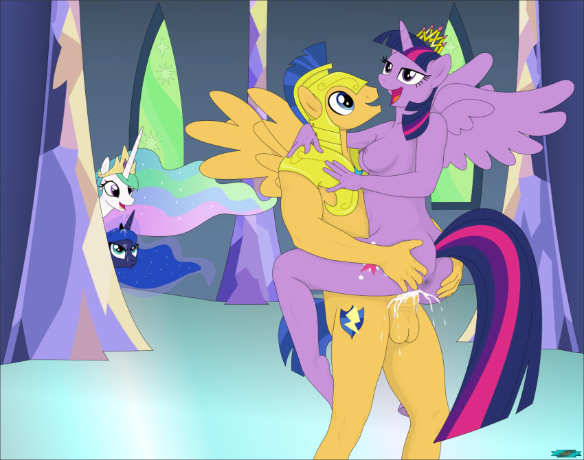 2019 alicorn anthro anthrofied anus ass balls blue_hair bodily_fluids breasts cosmic_hair cum cum_in_pussy cum_inside cutie_mark drooling duo equid ethereal_hair fab3716 feathered_wings feathers female flash_sentry_(mlp) friendship_is_magic genital_fluids hair horn male mammal multicolored_hair my_little_pony nipples nude open_mouth princess_celestia_(mlp) princess_luna_(mlp) princess_twilight_sparkle_(mlp) pseudo_hair purple_hair pussy rainbow_hair royal_guard_(mlp) saliva sex straight twilight_sparkle_(mlp) wings