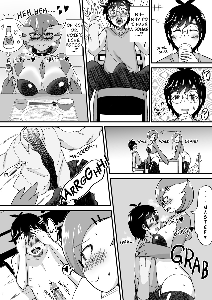 1boy 1girls absurd_res breasts clothed clothing comic dialogue doctor_(cosplay) doctor_(disguise) doctor_(outfit) dr._voir duo english_text eyewear female gardevoir glasses hi_res human human_on_humanoid human_on_pokemon humanoid interspecies kirikirikyousuk larger_female male mammal monochrome nanosheep nintendo original_character penis pokémon_(species) pokemon pokemon_(species) pokemon_rse pokephilia professor_(cosplay) scientist size_difference smaller_male speech_bubble text thick_thighs translated video_games wide_hips