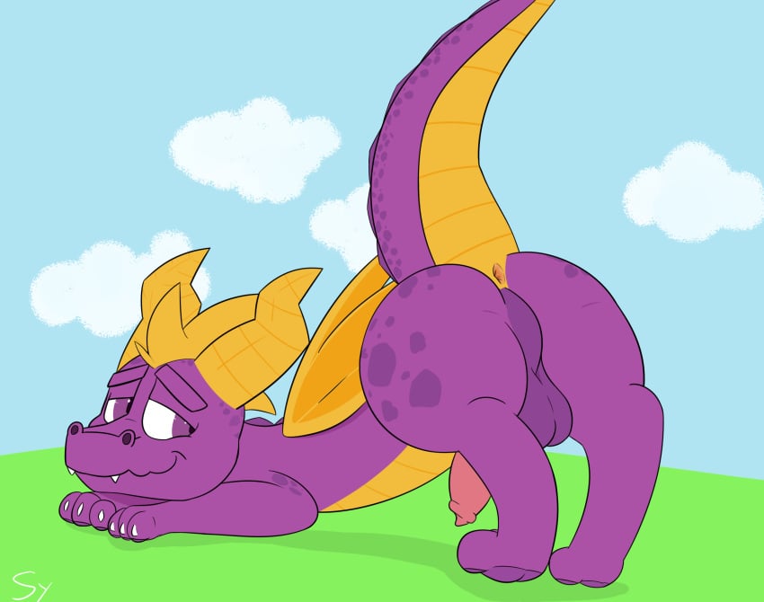 activision anus ass balls dragon feral hi_res horn male male_only penis presenting sketchyyvun solo spyro spyro_the_dragon video_games wings