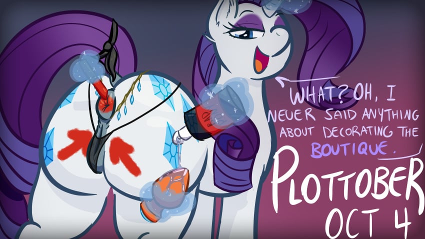 16:9 4k absurd_res anus ass big_butt buttplug clothing equid female feral friendship_is_magic hi_res horn lipstick lipstick_on_anus lube makeup mammal my_little_pony panties poneboning pussy rarity_(mlp) sex_toy translucent underwear unicorn