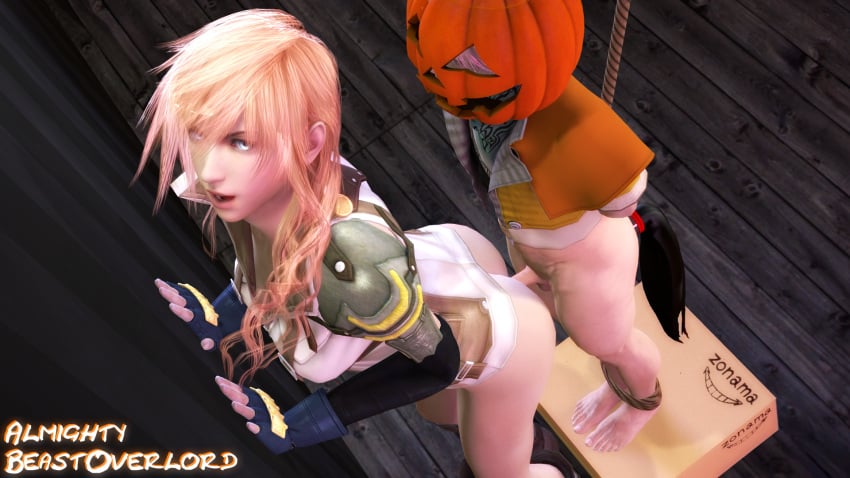 1boy 1boy1girl 1girls 3d 3d_(artwork) almightybeastoverlord blue_eyes bottomless bound bound_legs box buttplug cardboard_box eclair_farron female femdom final_fantasy final_fantasy_xiii forced halloween hope_estheim object_insertion open_mouth pink_hair pumpkin rape rope sex size_difference source_filmmaker used white_hair