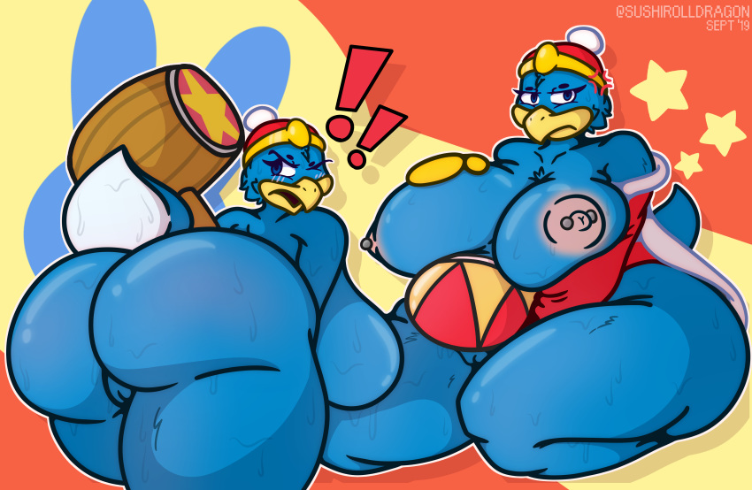 1girls 2019 absurd_res anthro areolae ass avian beak belly bird blush bodily_fluids breasts clothed clothing digital_media_(artwork) erect_nipples female female_only genderswap hammer hand_on_breast hat headgear headwear hi_res huge_ass huge_breasts king_dedede kirby_(series) kneeling looking_back melee_weapon nintendo nipples non-mammal_breasts nude open_mouth overweight overweight_female penguin pussy rear_view robe rule_63 simple_background solo sushirolldragon sweat thick_thighs tools video_games weapon wide_hips