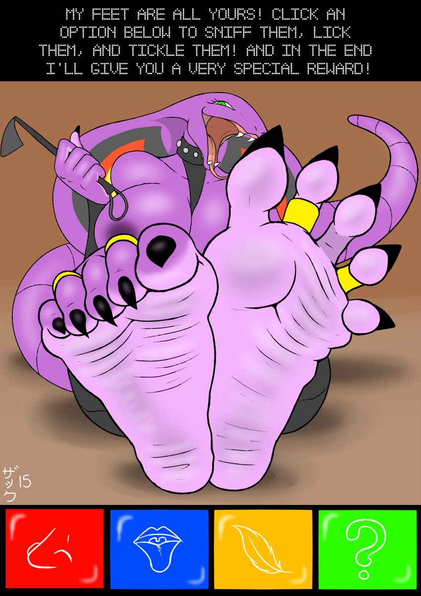 2015 5_toes absurd_res anthro anthrofied arbok barefoot big_breasts big_feet biped black_claws breasts choker claws clothed clothing dialogue digital_media_(artwork) dirty_talk fan_character feet female foot_fetish foot_focus foreshortening hi_res humanoid_feet jewelry necklace nintendo nipples open_mouth plantigrade pokémon_(species) pokémorph pokemon riding_crop ring sebrina_arbok skimpy snake_hood soles solo teasing text toe_ring toes video_games whip zp92