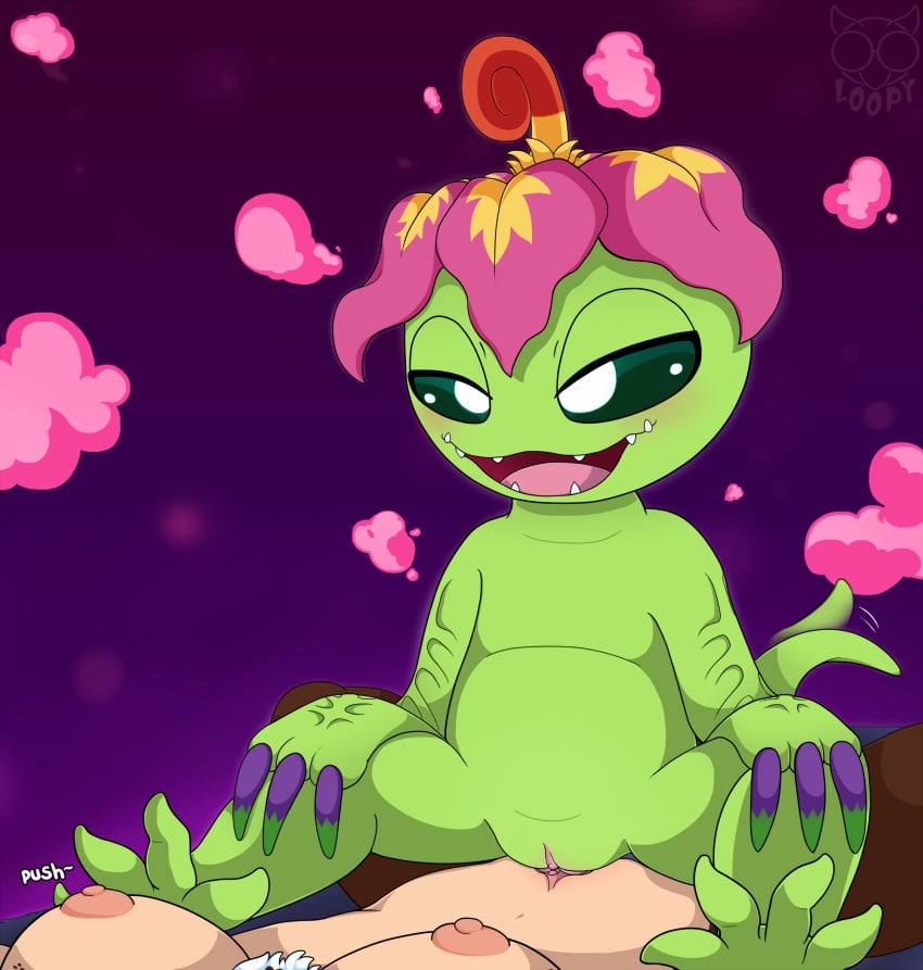 2019 avian big_eyes bird blush breast_fondling breasts chest_tuft digimon digimon_(species) duo female female/female female_on_top female_pov first_person_view flower fondling green_tail grin half-closed_eyes hand_on_breast hands_on_knees head_tuft hi_res loopy_tuberose nipples non-mammal_breasts nude on_top open_mouth owl palmon plant pollen prehensile_tail scent seductive sex simple_background smile sound_effects spread_legs spreading tailwag tongue tribadism tuft vaginal_penetration vines vorechestra yuri