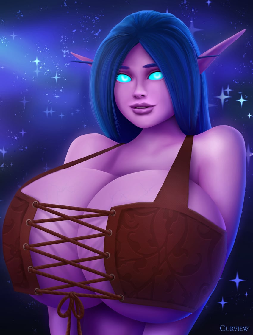 1girls breasts cleavage curview female female_only hyper_breasts looking_at_viewer night_elf solo world_of_warcraft