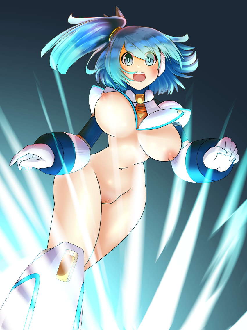 1girls absurd_res areolae armor big_breasts blue_eyes blue_hair breasts capcom female female_only hair highres large_breasts mega_man mega_man_x mega_man_x_dive nipples nude pussy rico_(mega_man) s.r. solo video_games