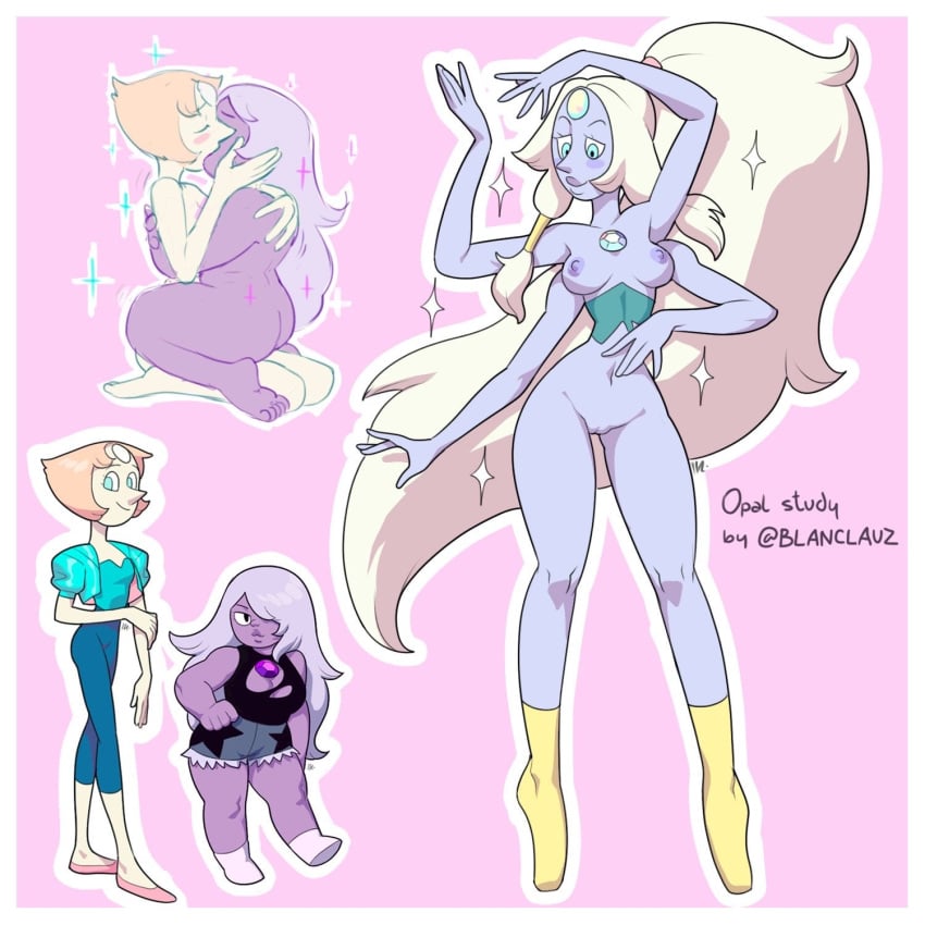 alien alien_girl alien_humanoid amethyst_(steven_universe) bbw blanclauz blue_skin breasts cartoon_network female_focus female_only fusion gem_(species) gem_fusion giantess homosexual lesbian long_hair merging opal_(steven_universe) pearl_(steven_universe) purple_skin romantic sci-fi science_fiction scifi steven_universe taller_girl transformation wholesome yuri