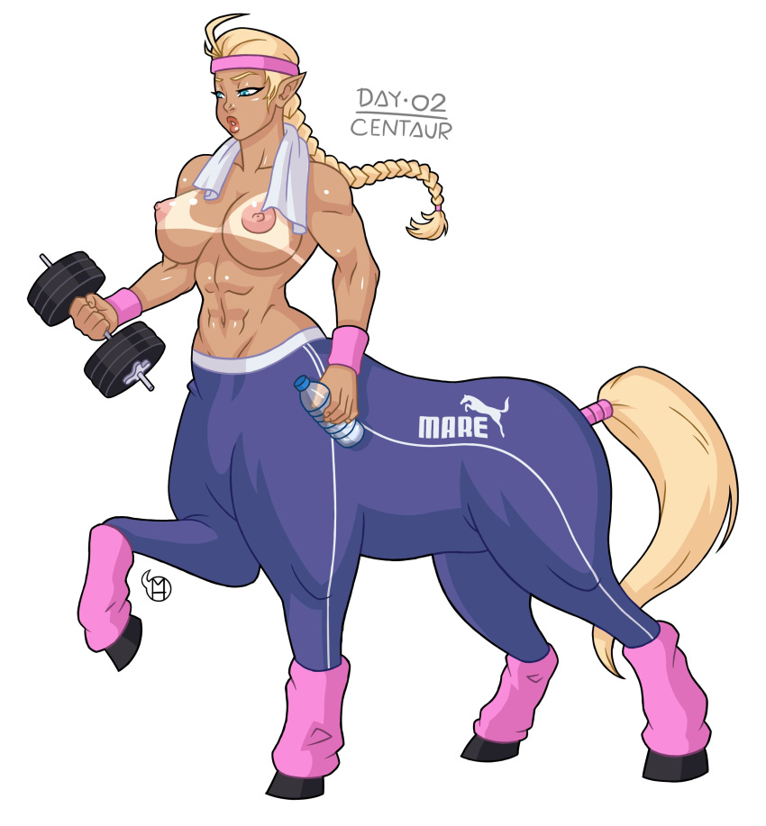 1girls abs anthro areolae big_breasts breasts centaur female female_only large_breasts milo_hornyck muscles muscular muscular_female nipples solo taur weightlifting weights