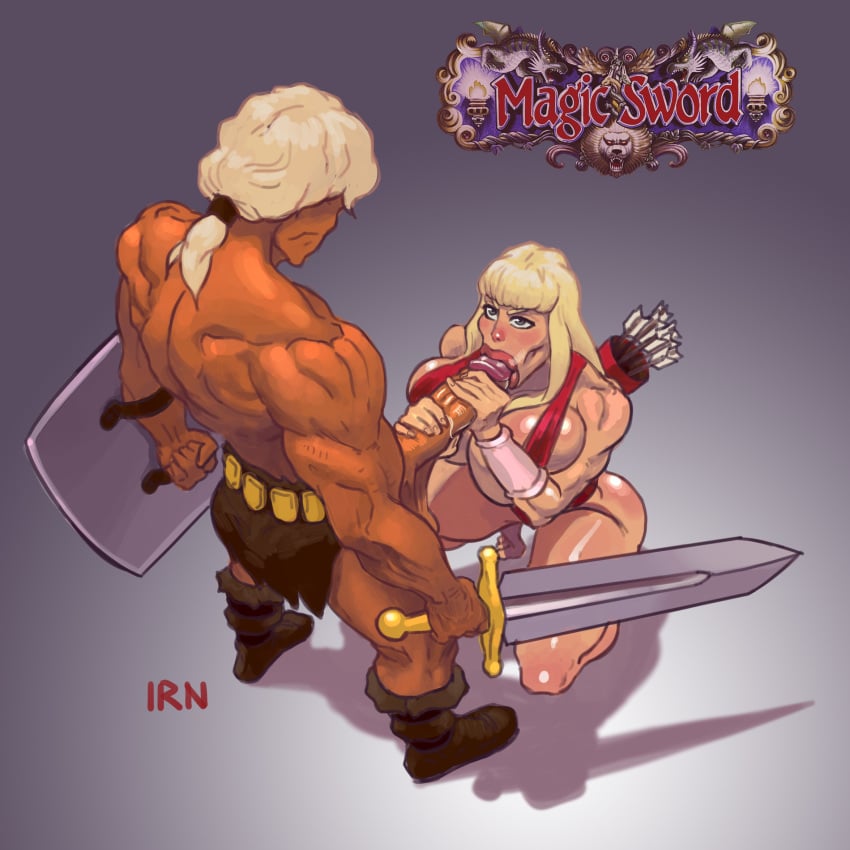 alan_the_brave amazon amazon_(magic_sword) arrows barefoot big_ass big_breasts bimbo blonde_hair blowjob boots cleavage crossbow fellatio female iranon large_breasts logo long_hair looking_down magic_sword magic_sword:_heroic_fantasy male muscular_bimbo muscular_female naughty_face on_knees oral_sex penis quiver seductive shield short_ponytail standing sword thick_thighs two_handed_blowjob two_handed_stroking voluptuous wide_hips