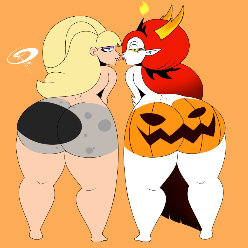 2girls after_kiss ass bent_forward big_ass blonde blonde_hair bodypaint commission crossover dark_side_of_the_moon dat_ass disney disney_channel feet female frostbiteboi gravity_falls half-closed_eyes halloween hekapoo huge_ass jack-o'-lantern kiss kissing looking_at_viewer moon multiple_girls nude pacifica_northwest painted painted_ass patreon_reward pumpkin_butt red_hair saliva saliva_trail star_vs_the_forces_of_evil straight_hair thick_thighs thighs tongue tongue_out wide_hips yuri