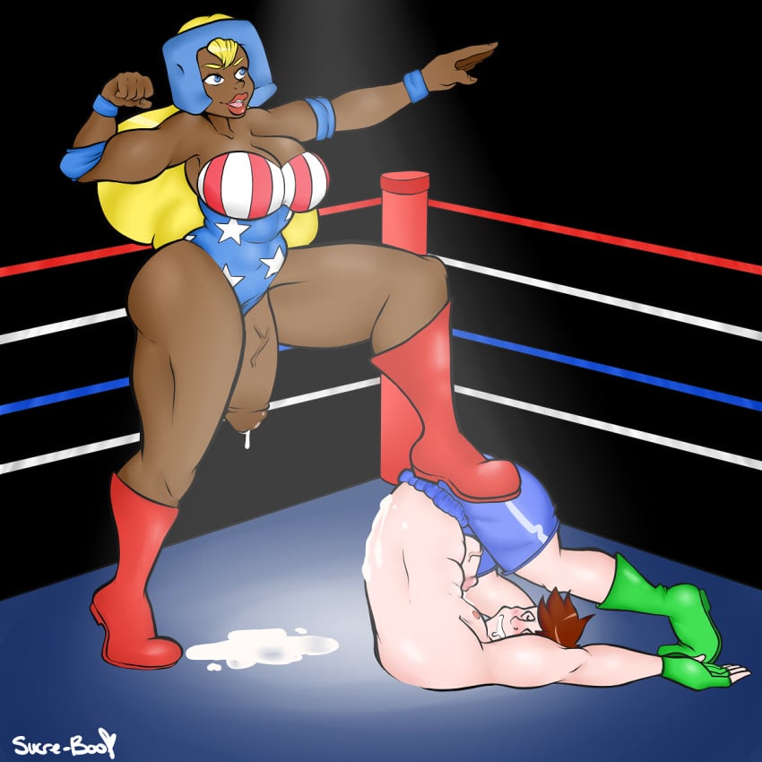 american_flag big_penis cum dark-skinned_futanari dark_skin defeated eek!_the_cat flexing futa_is_bigger futa_with_male futanari intersex moosey muscular_futanari penis penis_size_difference platinum_(eek_the_cat) thick_penis wrestling_outfit wrestling_ring wrestling_singlet