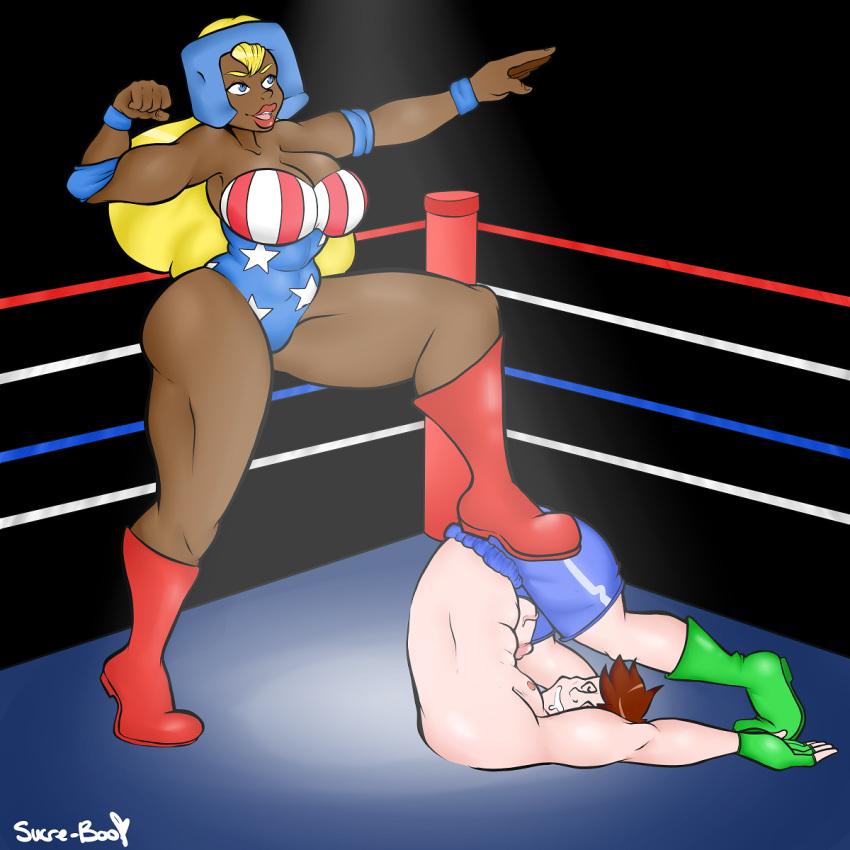 american_flag dark-skinned_female defeated dominant_female eek!_the_cat femdom malesub moosey muscular muscular_female platinum_(eek_the_cat) wrestling_outfit wrestling_ring wrestling_singlet