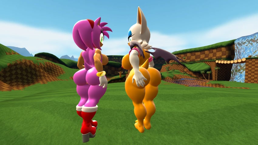 2girls 3d 3d_model amy_rose ass ass_focus ass_grab backboob bare_ass bat big_breasts big_butt bodysuit boots breasts butt_crack elbow_gloves female from_behind furry gloves green_hill_zone hand_on_ass huge_ass huge_breasts huge_butt mammal mobian mobian_(species) mobian_bat naked nude panties pink_fur rouge_the_bat sega sonic_(series) sonic_adventure_2 sonic_the_hedgehog_(series) source_filmmaker standing thick_thighs tight_clothing tight_fit video_games viperarcane wide_hips