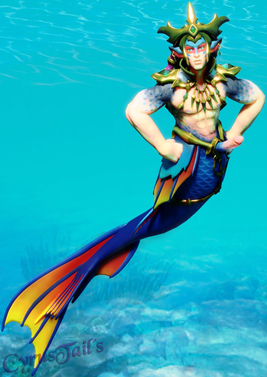 3d cyrustails jenos_(paladins) male_only mermaid paladins sea solo