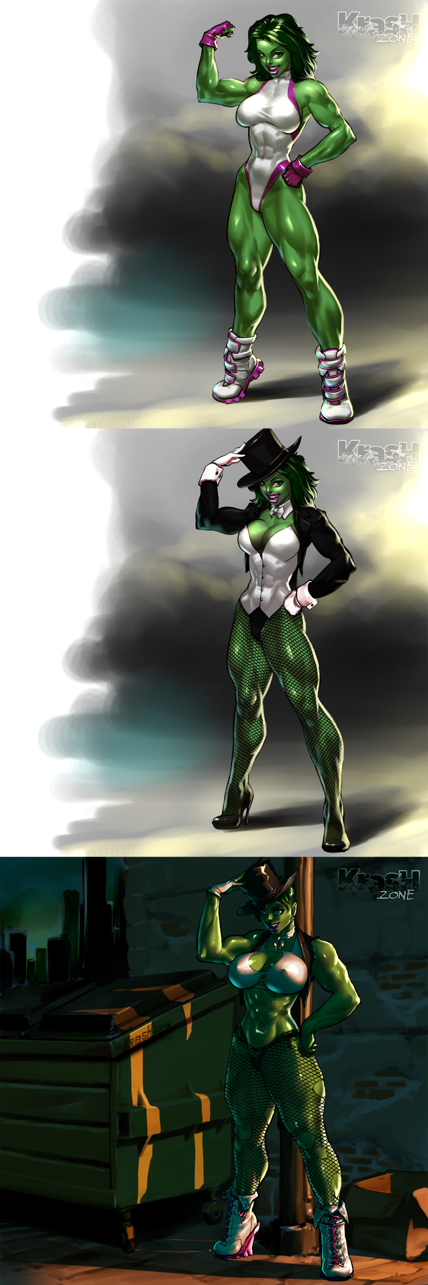 1girls abs avengers back_alley bare_arms bare_legs bare_shoulders biceps big_breasts bimbo boots calves cleavage crop_top dark_lighting dc dc_comics female female_only fingerless_gloves fishnet_legwear fishnet_pantyhose fishnet_stockings fishnets flexing_bicep gloves green_hair green_skin hat high_heels hoop_earrings huge_breasts hulk_(series) kras krashzone large_breasts leotard magician magician_hat marvel marvel_comics muscles muscular muscular_female navel navel_piercing nipple_bulge pantyhose piercing pinup pose she-hulk simple_background solo standing tagme thick_thighs thighhighs underboob wedge_heels wide_hips zatanna_zatara_(cosplay)