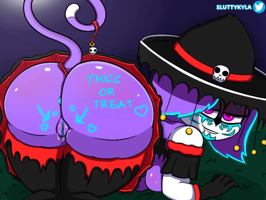 anthro ass_up bubble_butt cat_ears furry halloween halloween_costume naughty_face naughtykyla presenting purple_hair sombrero thick_thighs