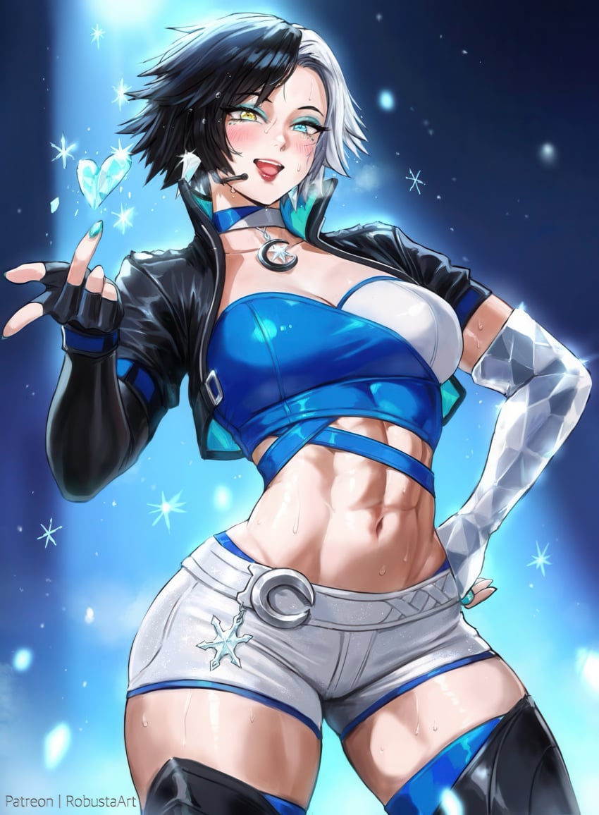 1girls abs athletic athletic_female big_ass big_breasts cleavage female female_only luna_snow luna_snow_(marvel_rivals) marvel marvel_rivals robustaart sweat sweating thick_thighs