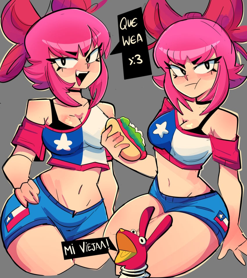 1girl 1girls 31_minutos black_bra brawl_stars breasts jartiz juan_carlos_bodoque light-skinned_female melodie_(brawl_stars) pink_hair texas texas_flag thick_thighs