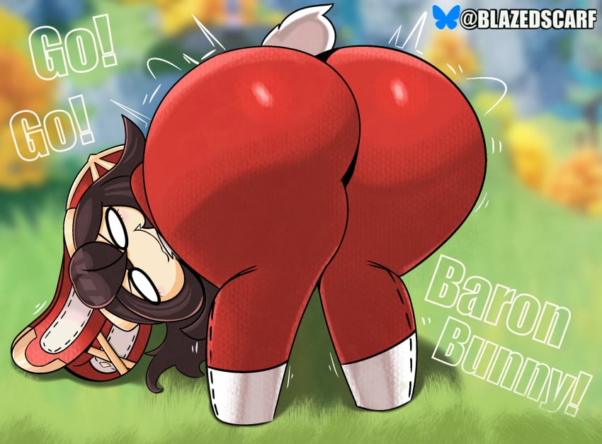 1girls amber_(genshin_impact) ass ass_focus baron_bunny_(genshin_impact) big_ass big_butt blazedscarf female_only genshin_impact plushie shortstack thick_ass thick_thighs wide_hips