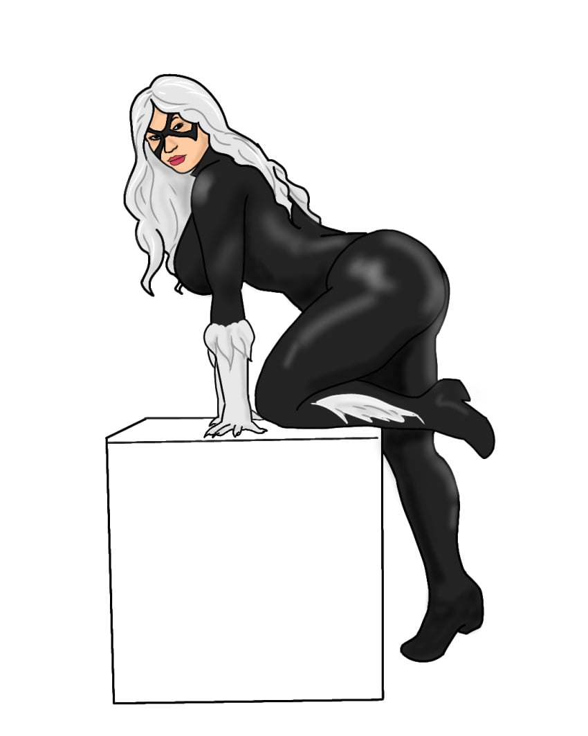 1girls artist_upload big_ass big_breasts black_cat_(marvel) drevan felicia_hardy female female_only ibispaintx leather long_hair marvel marvel_comics self_upload simple_background solo spider-man_(series) tight_clothing voluptuous white_background white_hair