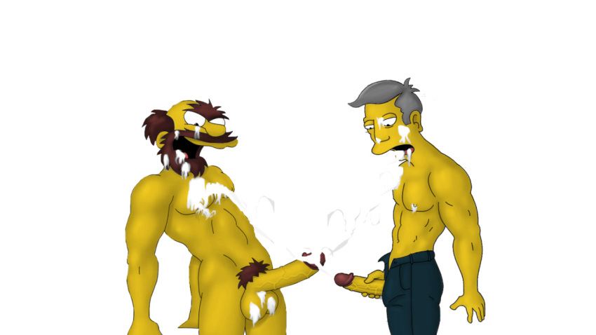 2boys beard boner clothes cmnm color colored cum_in_mouth cum_on_balls cum_on_body cum_on_face cum_on_upper_body cumshot erect_nipples erection gay gray_hair groundskeeper_willie holding_penis hornyanondragon human large_balls large_penis male male/male male_only masturbation mature_male multiple_males nude nude_male pants_open penile_masturbation penis penis_out pubes red_hair seymour_skinner shirtless side_view tagme testicles the_simpsons topless veiny_penis yaoi