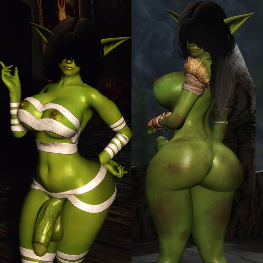 1futa 3d 3d_(artwork) abs balls bandages big_breasts bottomless breasts bubble_ass bubble_butt curvaceous curves curvy curvy_body curvy_figure curvy_hips dickgirl erect_penis erection excited fat_ass front_view futanari futanemesislol goblin goblin_futanari green_body green_skin hair_over_eyes hidden_eyes intersex large_ass long_hair looking_at_viewer looking_back makeup nipples nude penis sharp_nails shortstack skyrim small_waist smiling_at_viewer solo solo_futa tagme tattoo the_elder_scrolls thick thick_ass thick_thighs uncensored wide_hips