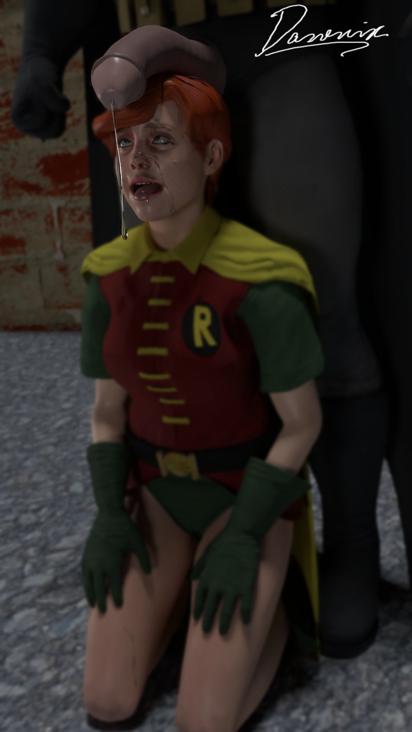 3d 3d_(artwork) batman batman_(series) belt blender bruce_wayne carrie_kelley clothing dasovix dc dc_comics female footwear handwear human male precum precum_drip robin_(carrie_kelley) robin_(dc) the_dark_knight_returns unseen_male_face