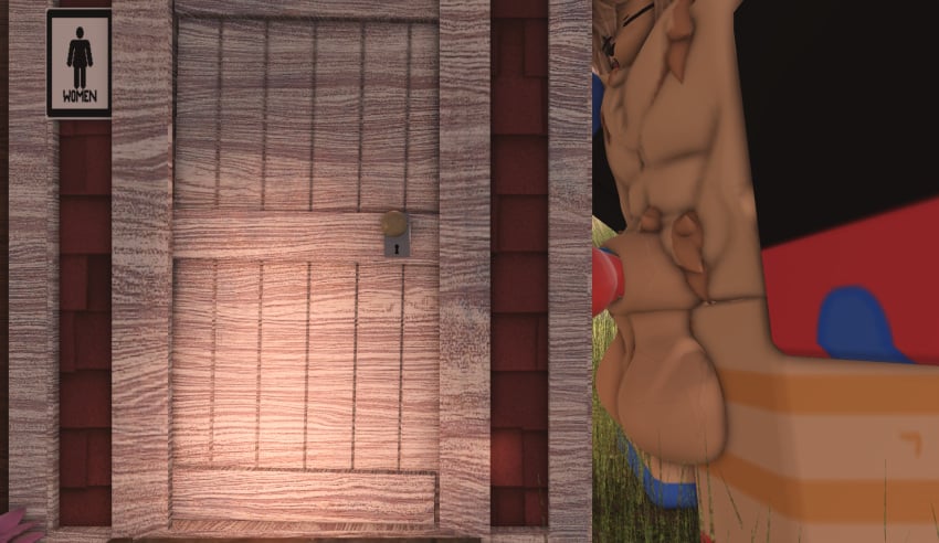 1boy 3d balls bathroom dandy's_world dandys_world fur furry giant_male goob_(dandy's_world) grass hidden hidden_sex knot knotted_penis needyasuu outhouse roblox roblox_avatar robloxian tagme tongue_out