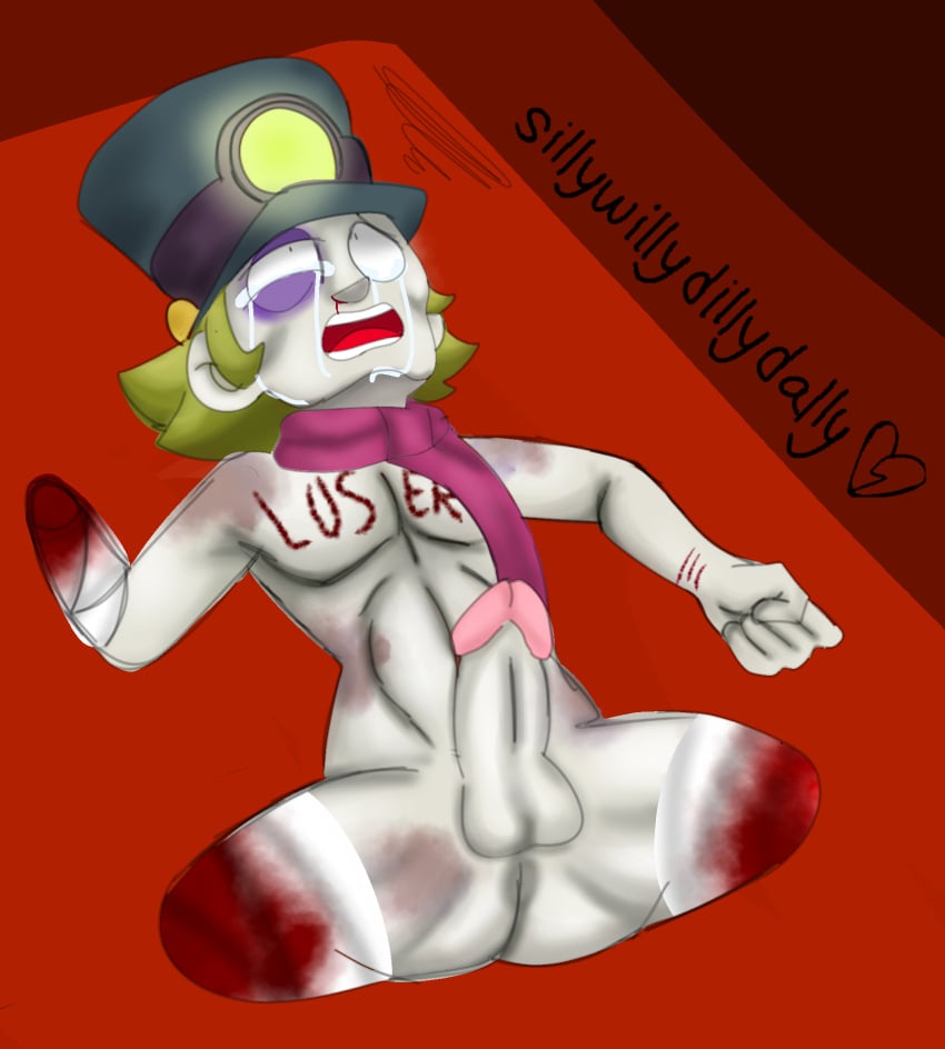 1boy abuse abused_male accurate_art_style accurate_proportions amputation artist_name artist_signature artist_upload balls black_eye blood brawl_stars bruised bruised_eye bruises chuck_(brawl_stars) crying crying_with_eyes_open defeated dick digital_media_(artwork) erection furaffinity furaffinity_link furaffinity_username gore gore_focus gross guro helpless helpless_male high_quality in_pain laying_down laying_on_floor laying_on_ground male male_only male_ryona mutilation naked naked_male penis penis_out purple_eye sad self_upload sillywillydillydally simple_background solo solo_male suffering twitter twitter_link twitter_username vandalized wtf